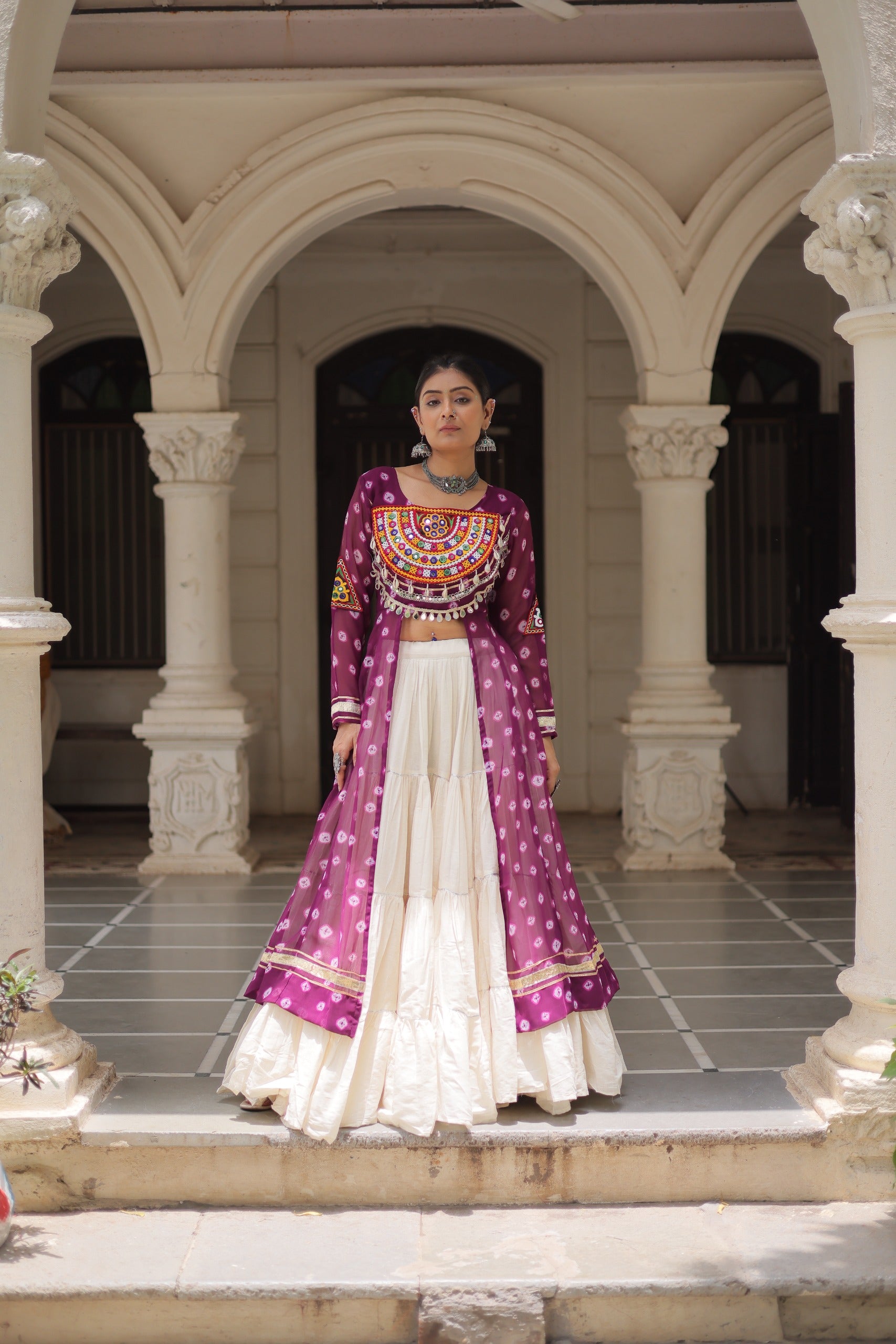 β¨  Navratri Collection - Bandhani Print Kurti with Kora Cotton Lehenga
